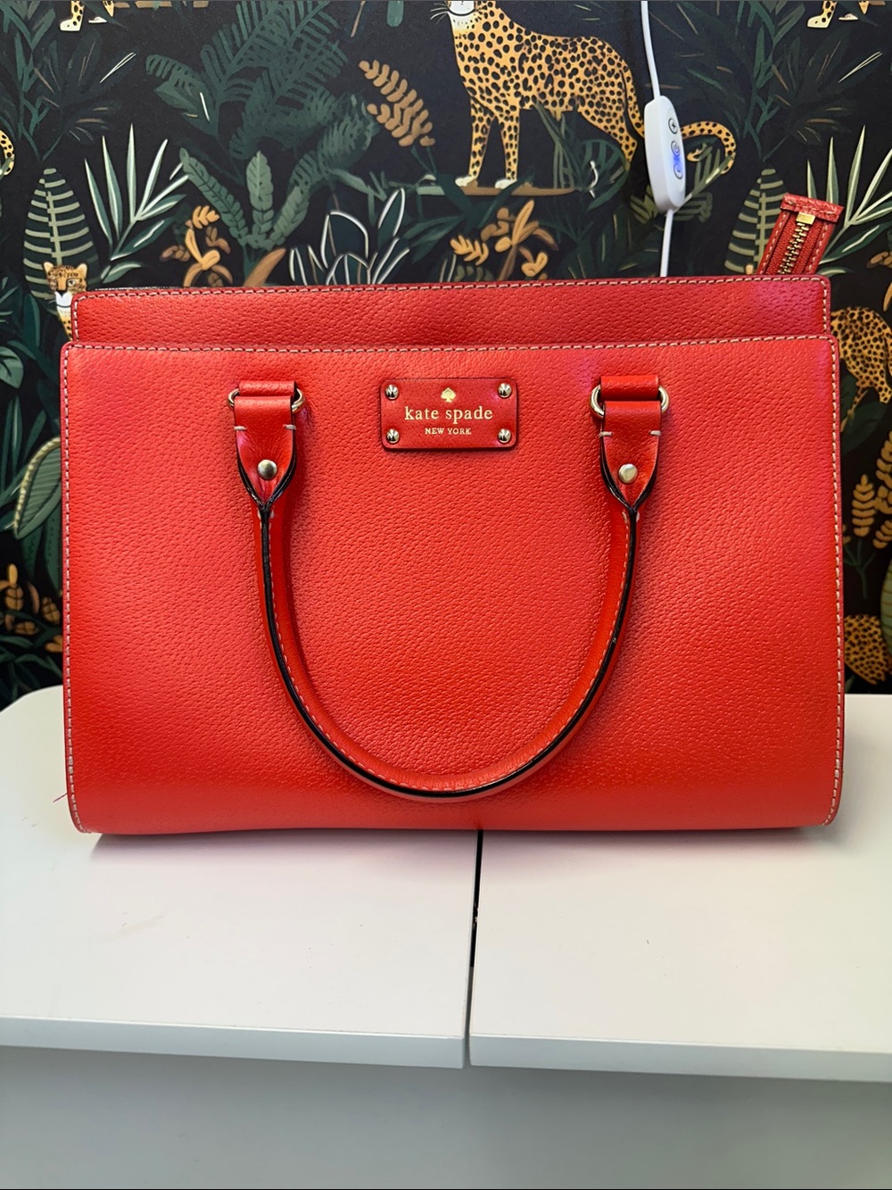 kate spade Red Leather Satchel with Top Handles 12.5” wide 9” tall